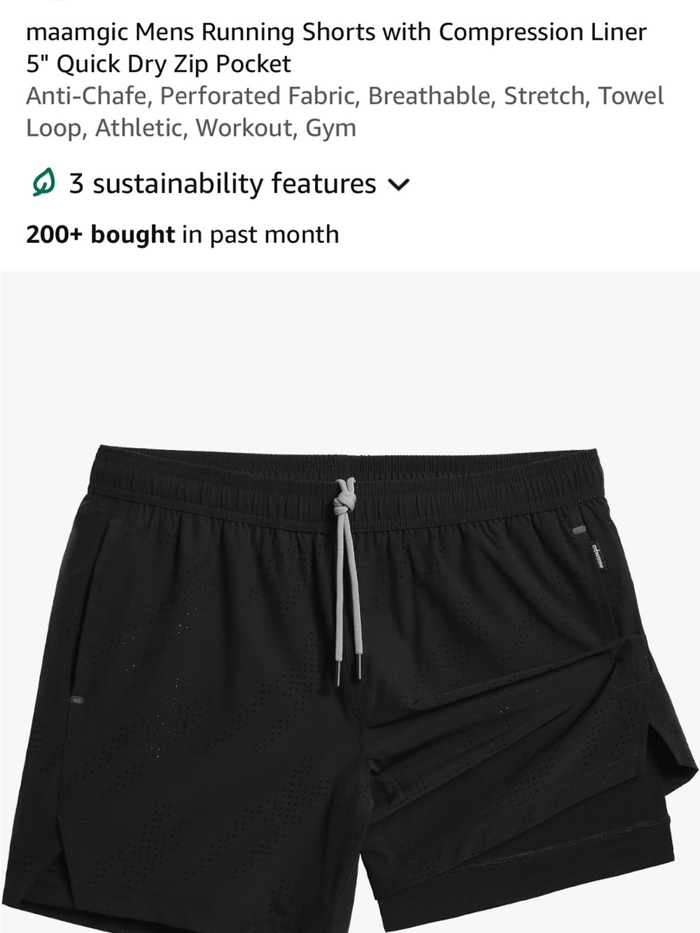 Men's Olive Athletic Shorts with Drawstring - Picture 4 of 5